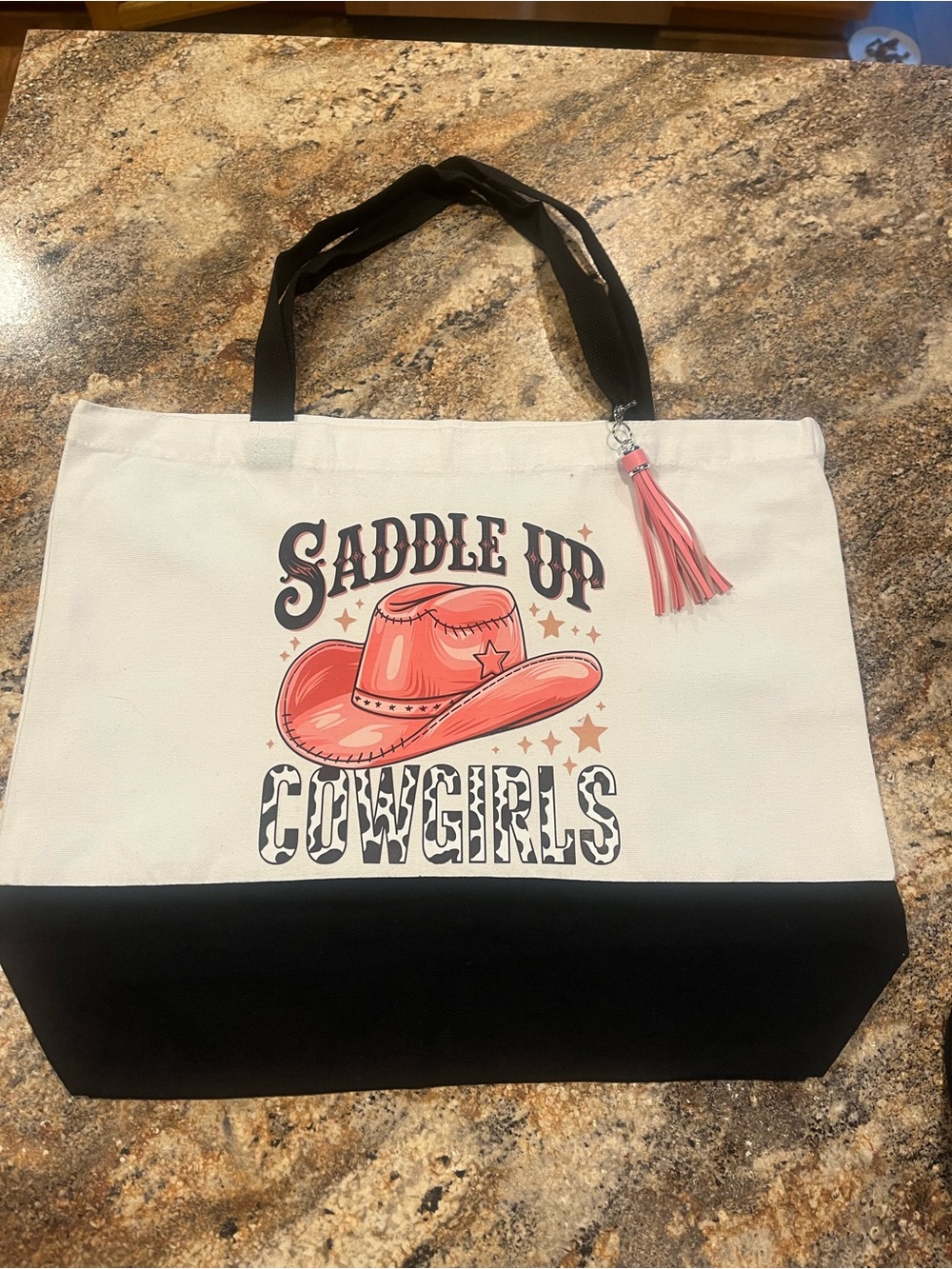 Saddle Up Cowgirls Canvas Tote Bag - Pink Accent